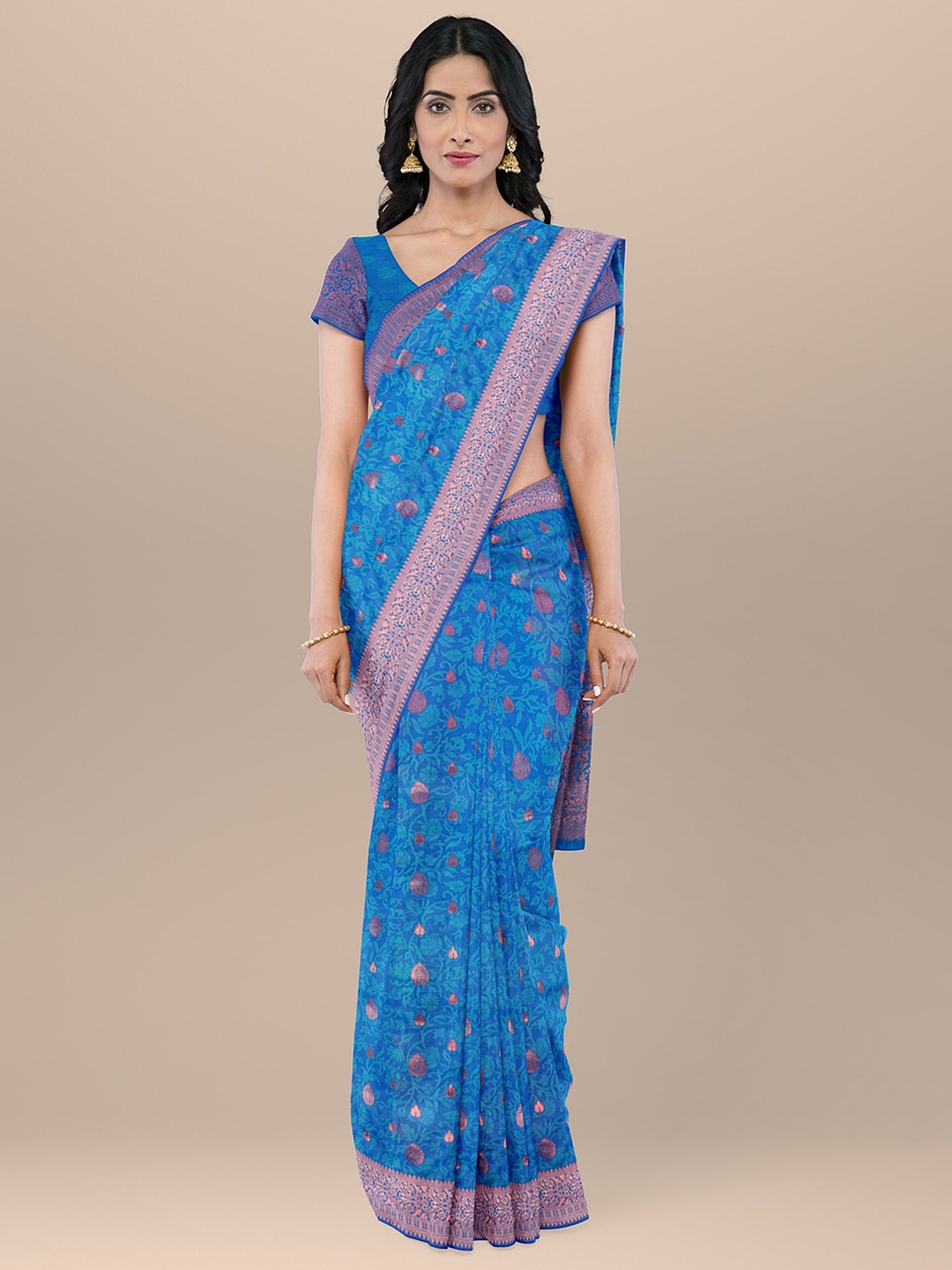 

KAJREE Ethnic Motifs Woven Design Zari Uppada Saree, Blue