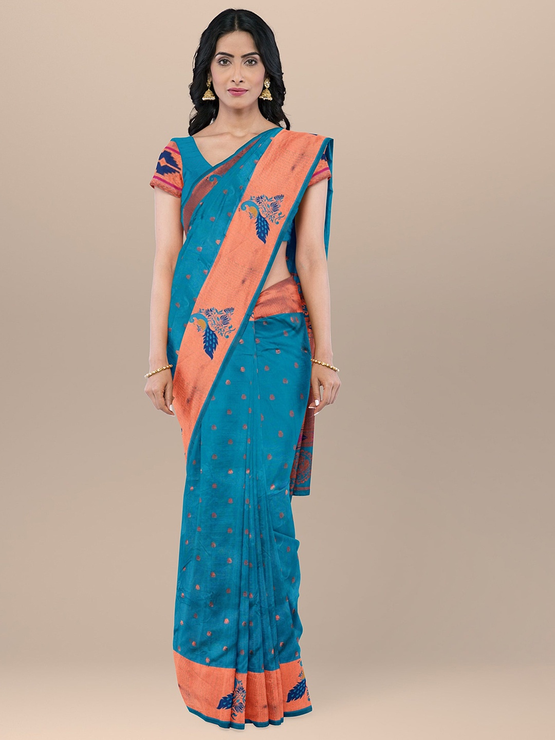 

KAJREE Ethnic Motifs Woven Design Zari Paithani Saree, Green