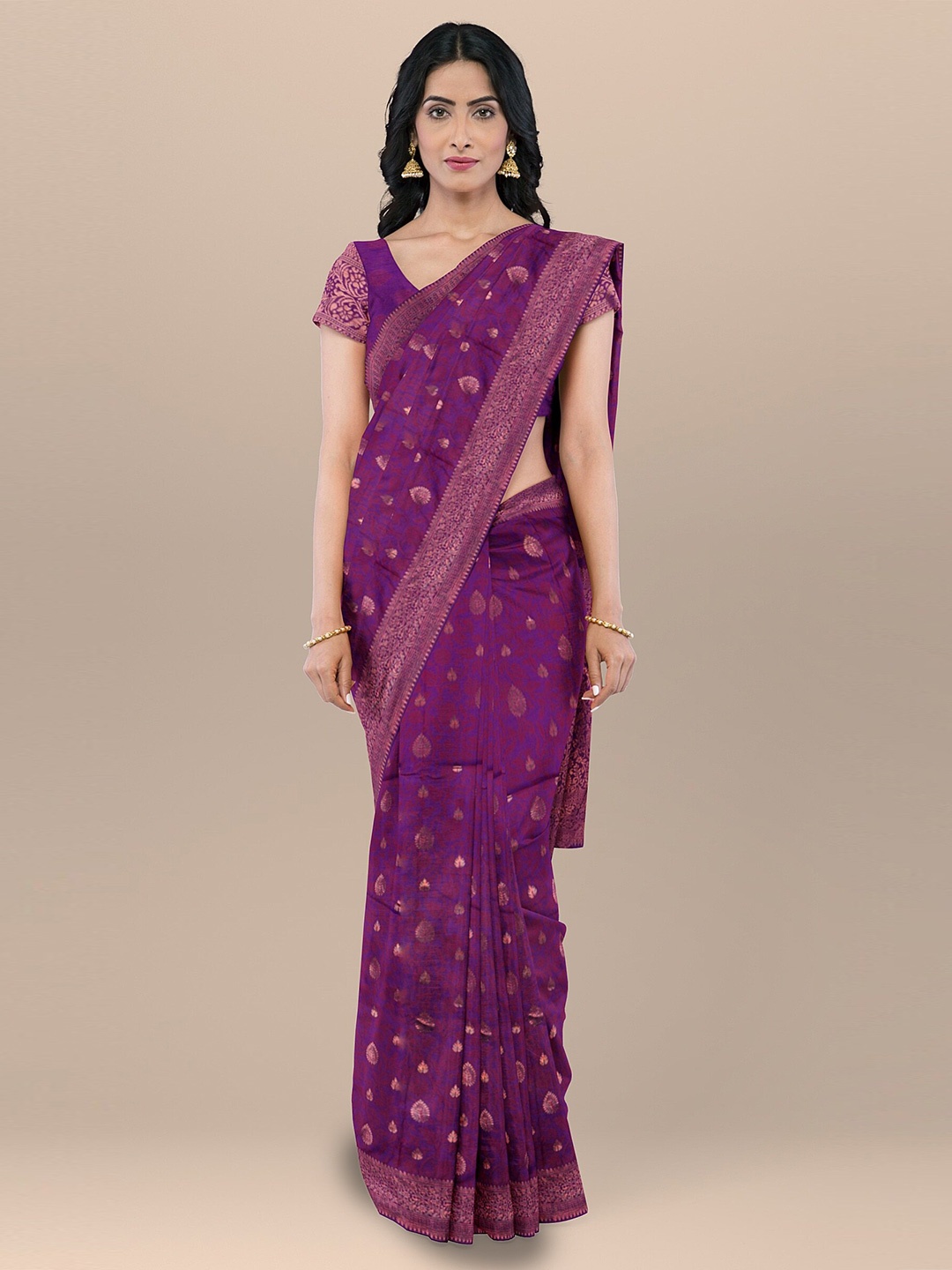 

KAJREE Ethnic Motifs Woven Design Zari Uppada Saree, Magenta