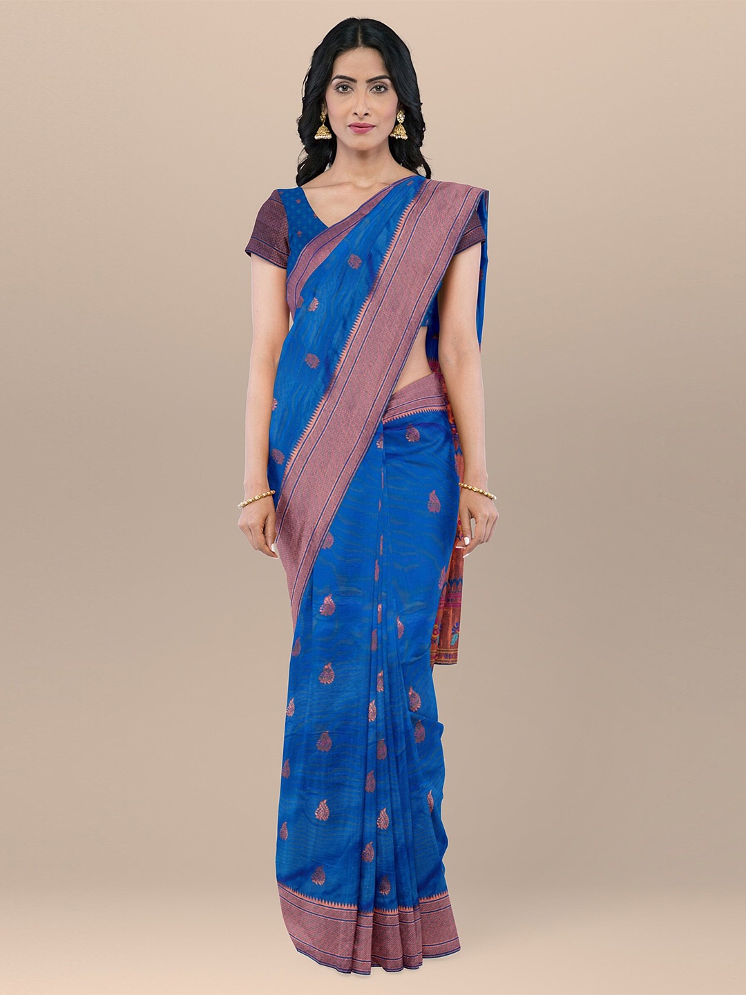 

KAJREE Woven Design Zari Silk Blend Paithani Saree, Blue