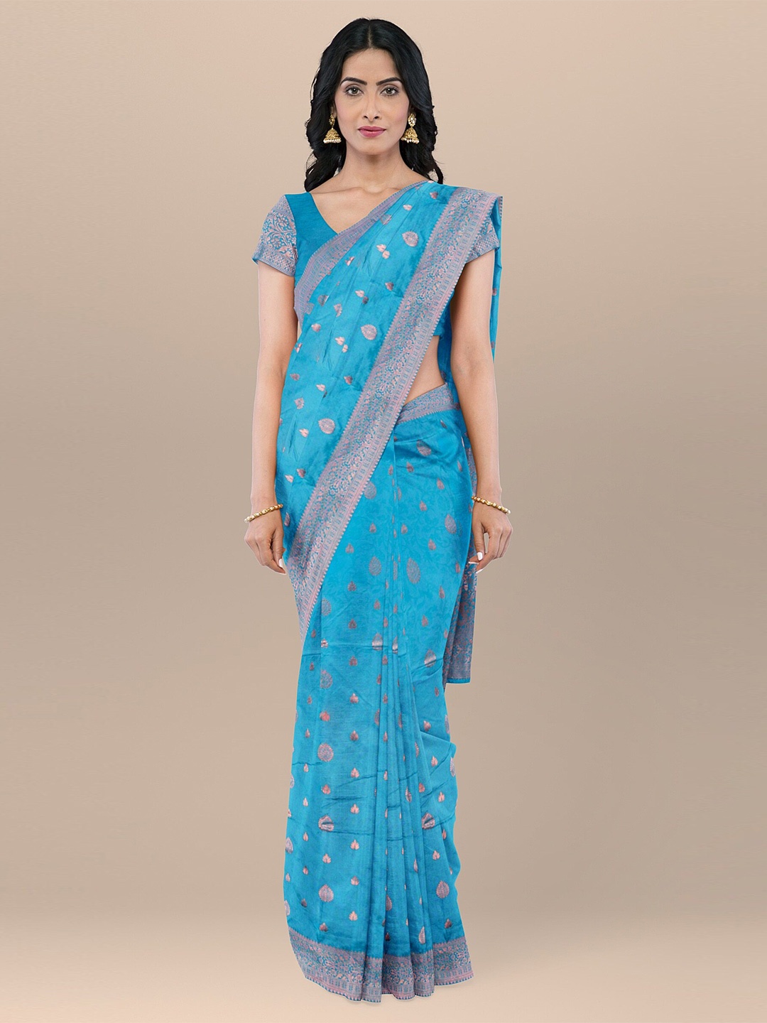

KAJREE Ethnic Motifs Woven Design Zari Uppada Saree, Blue