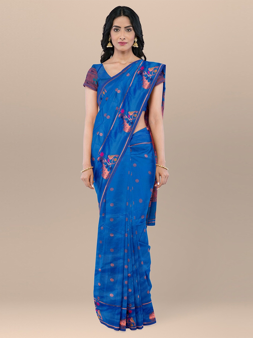 

KAJREE Ethnic Motifs Woven Design Zari Silk Blend Paithani Saree, Blue