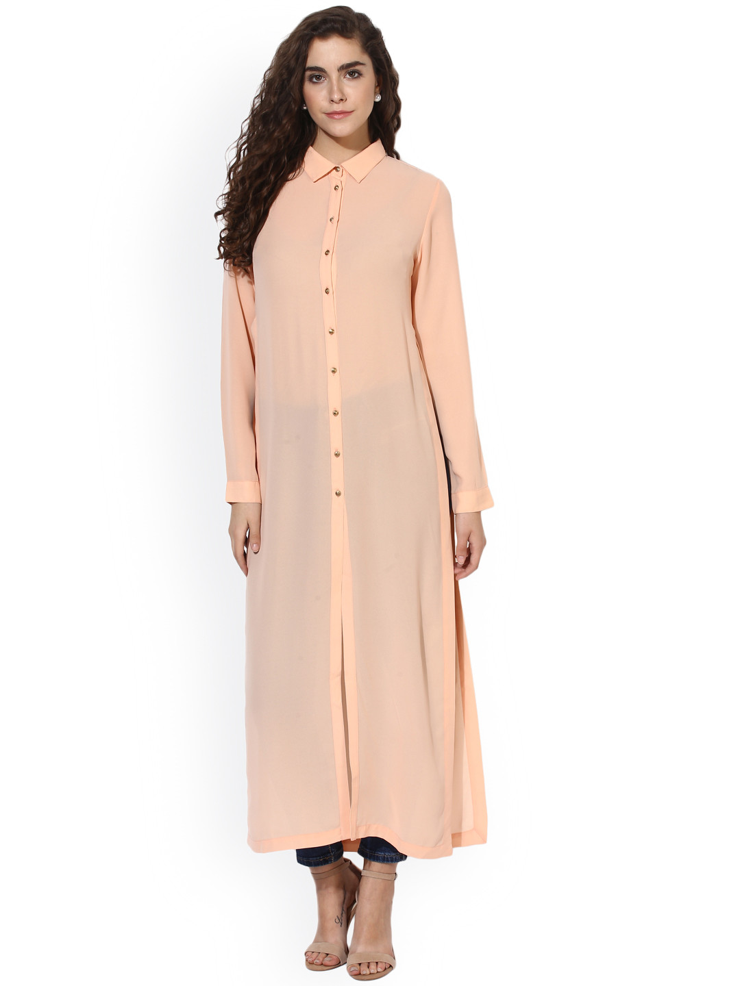 

Kazo Women Peach-Coloured Solid Maxi Top