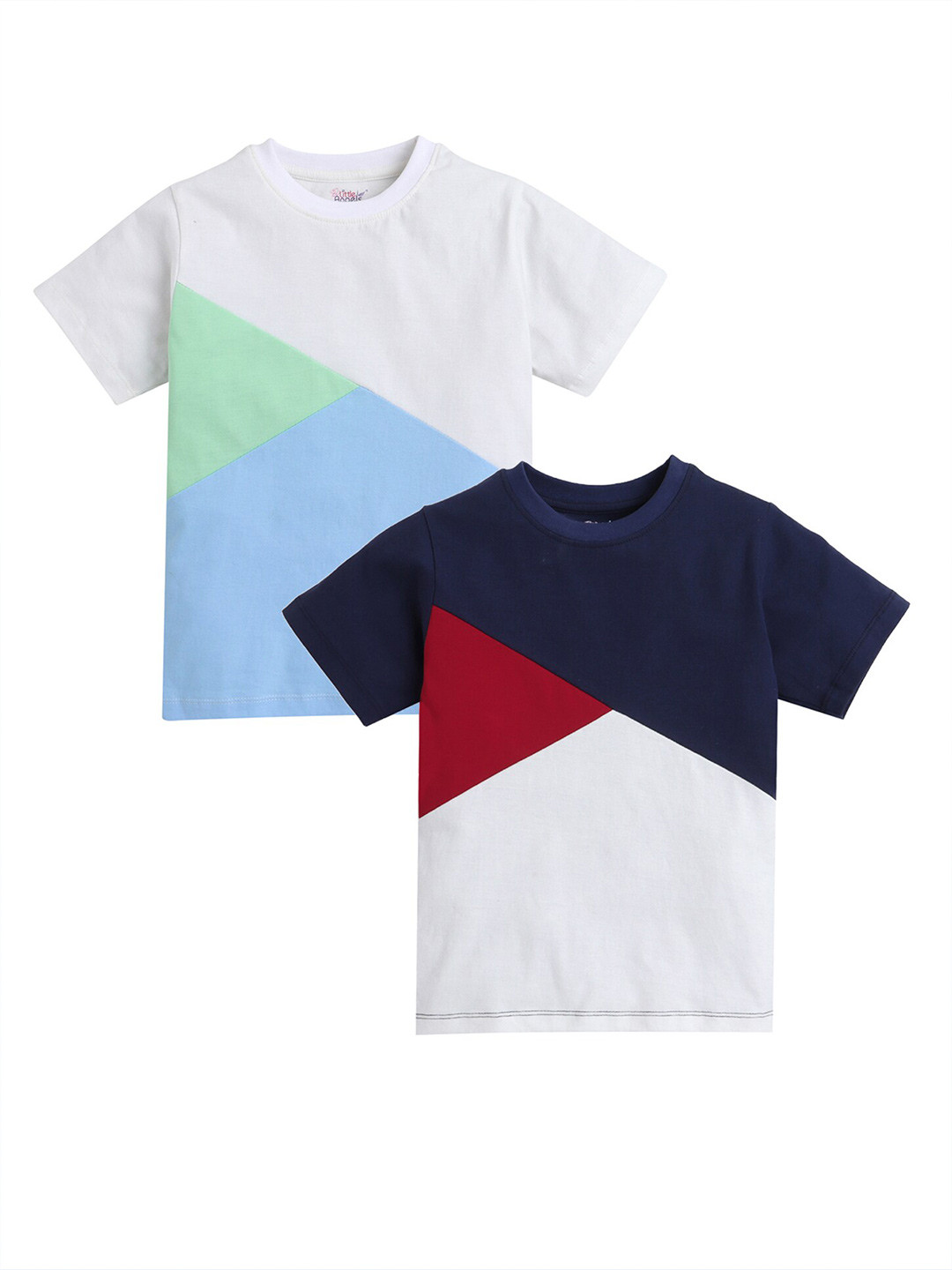 

Little Angels Kids Pack Of 2 Colourblocked Printed Cotton T-Shirt, Navy blue