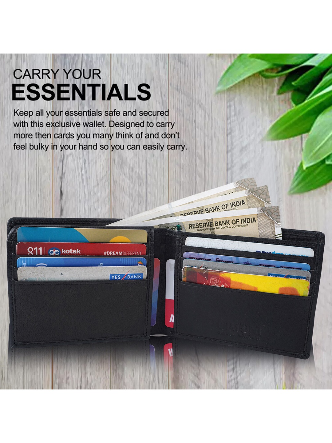 

CIMONI Unisex Leather Three Fold Wallet, Black