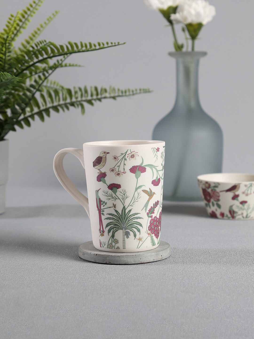 

India Circus by Krsnaa Mehta White & Maroon Printed Bamboo Matte Mug 400 ml