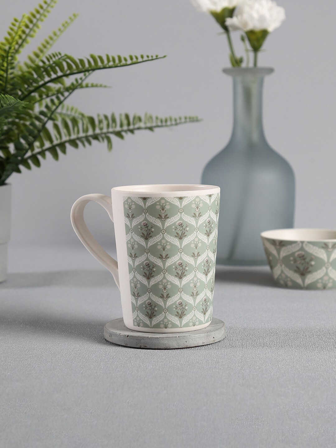 

India Circus by Krsnaa Mehta Cream-Coloured & Green Printed Bamboo Matte Mug 400 ml