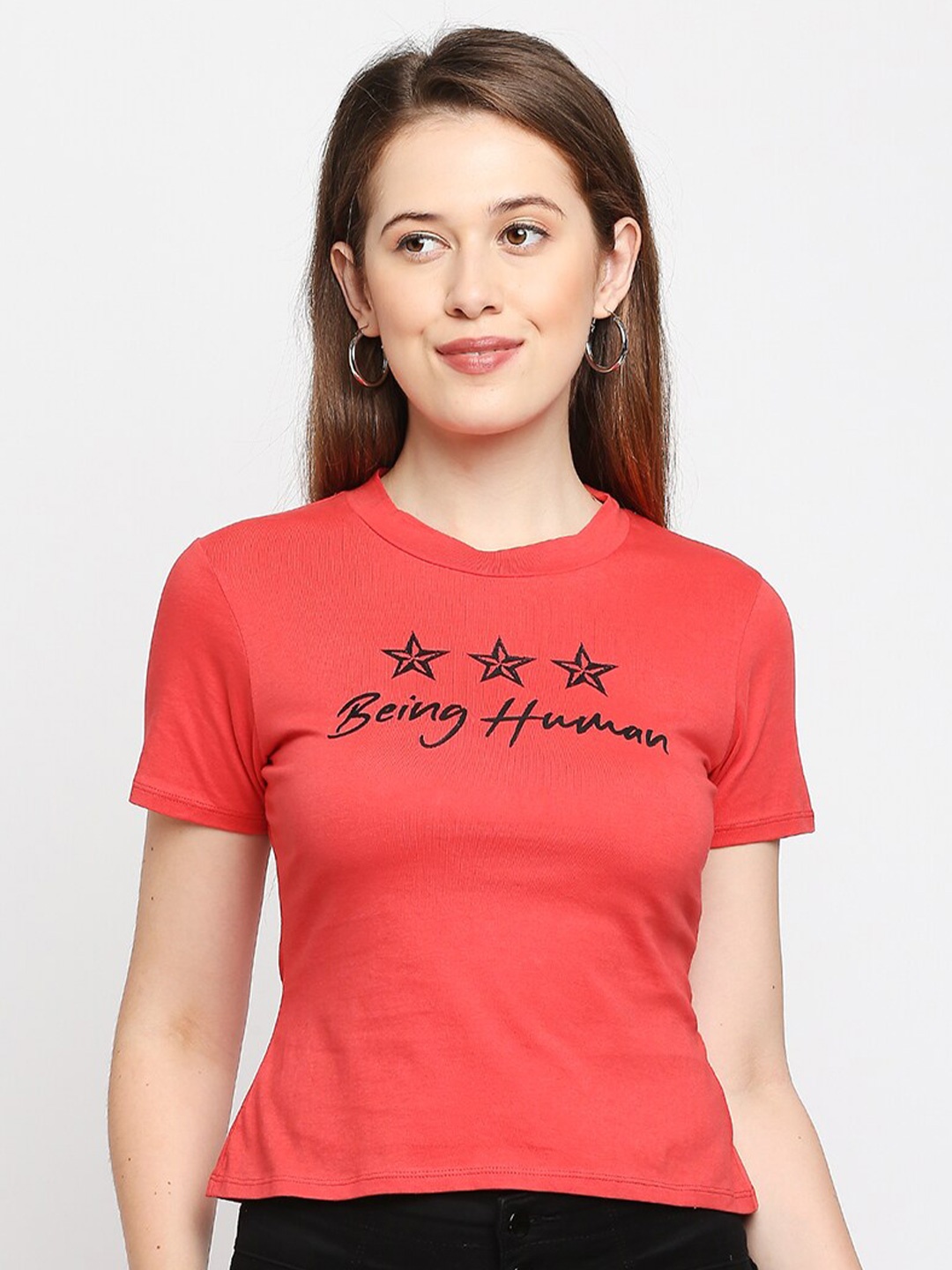 

Being Human Typography Printed Cotton T-shirt, Red