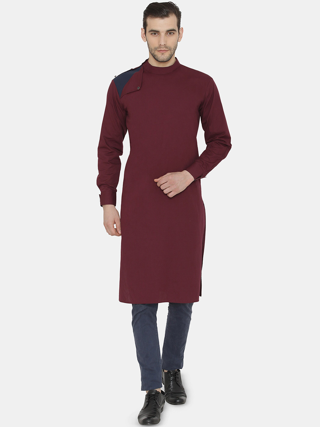 

Raas Mandarin Collar Cotton Straight Kurta, Burgundy