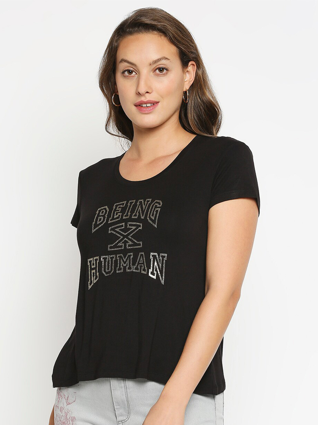 

Being Human Typography Printed Cotton T-shirt, Black