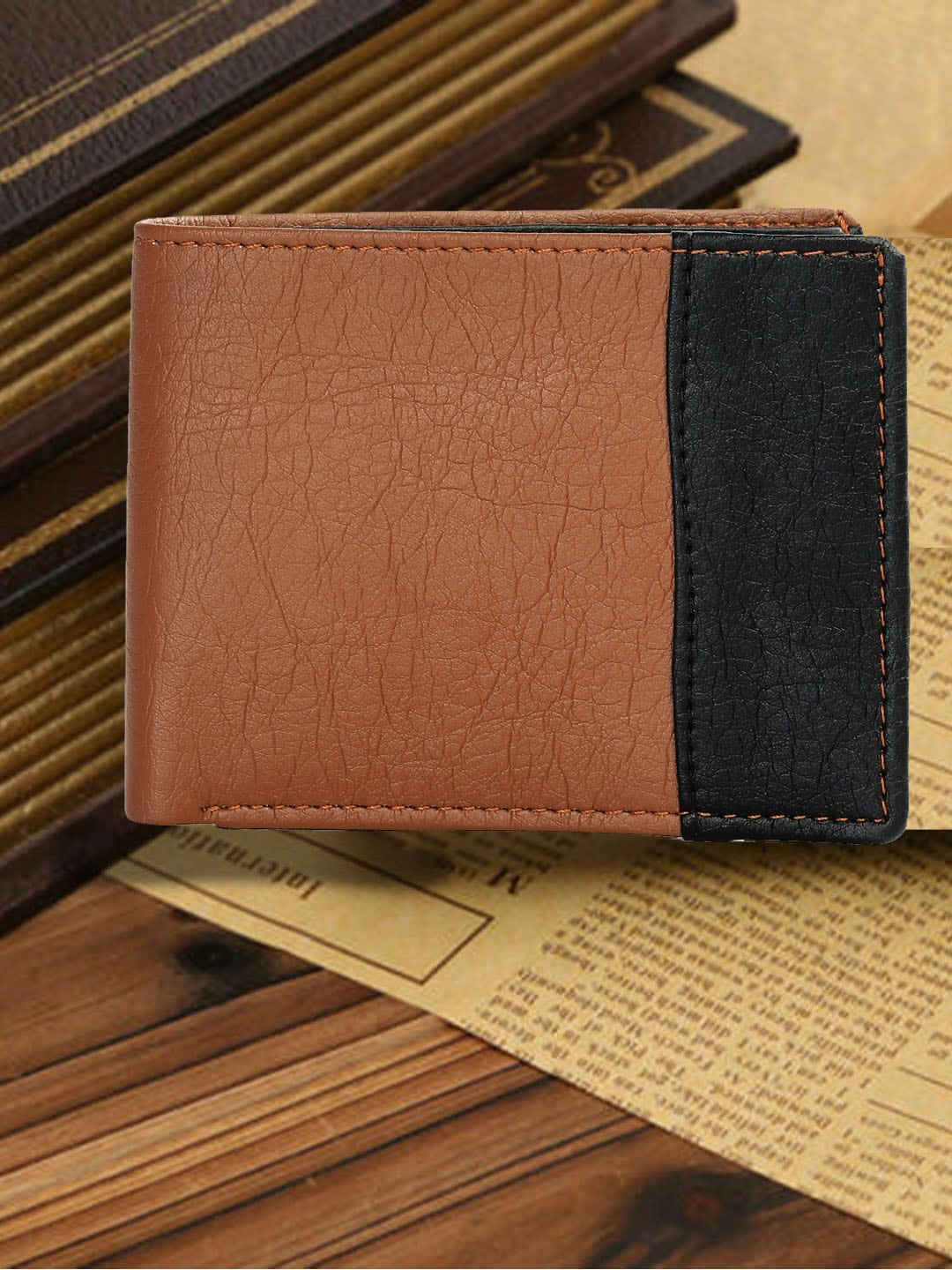 

WROGN Men Textured Two Fold Wallet, Tan