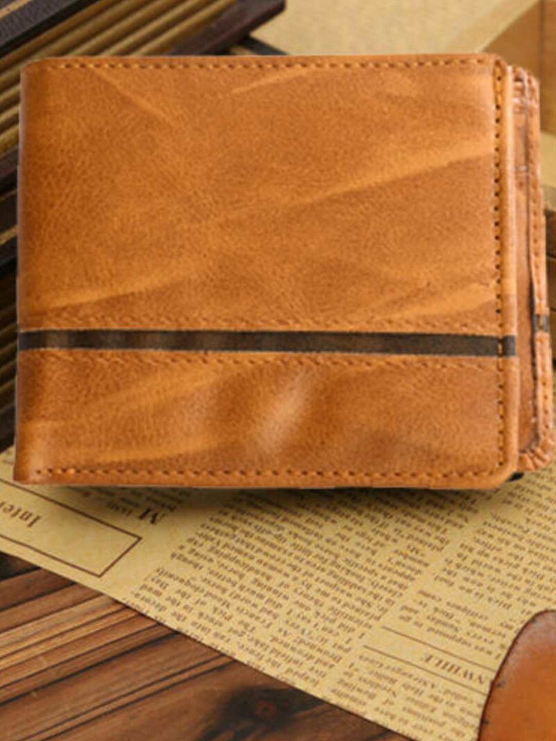 

WROGN Men Textured Two Fold Wallet, Tan