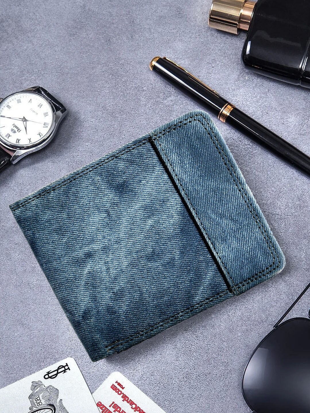 

WROGN Men Printed Two Fold Wallet, Blue