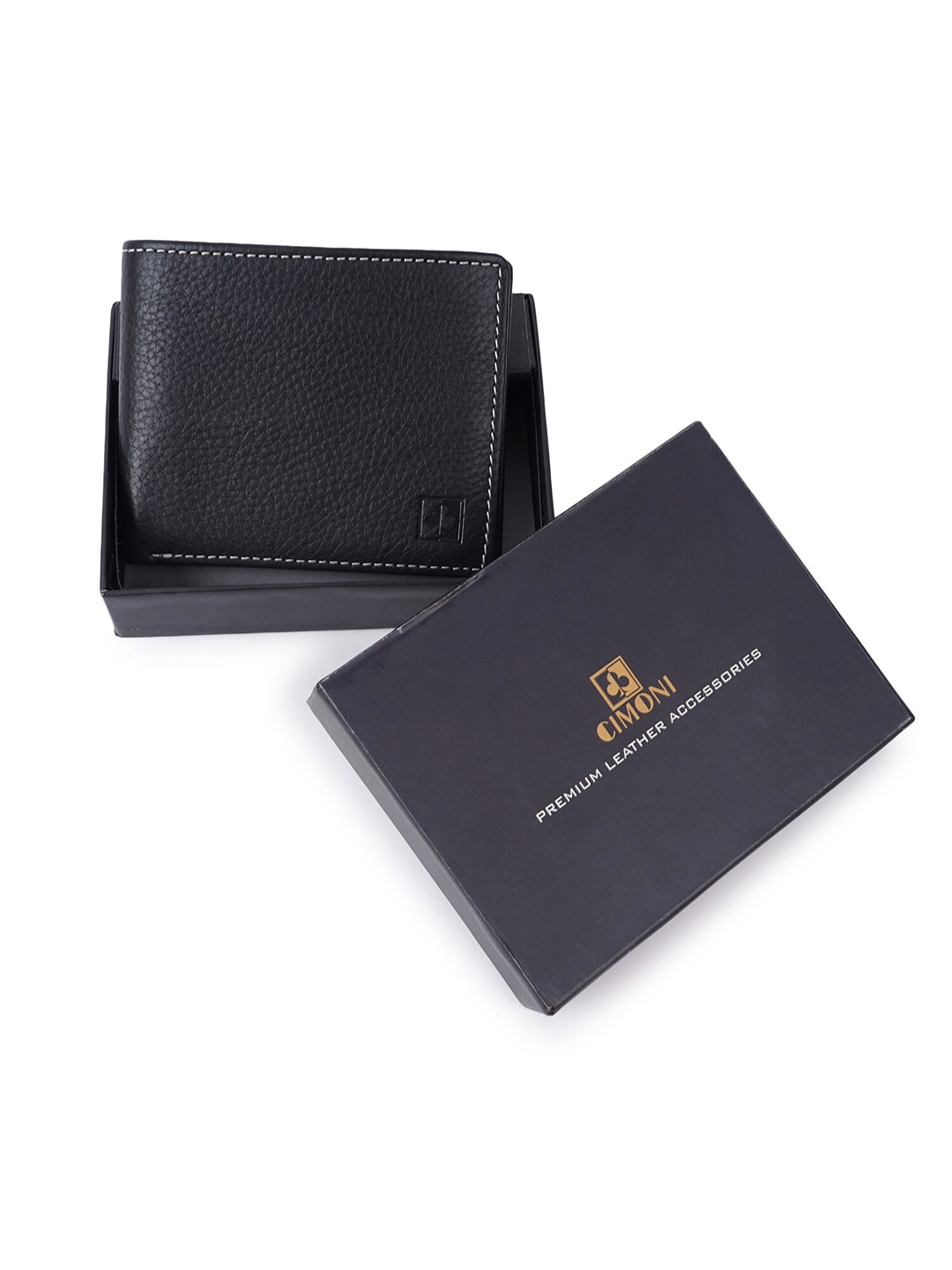 

CIMONI Leather Textured Slim Two Fold Wallet, Black