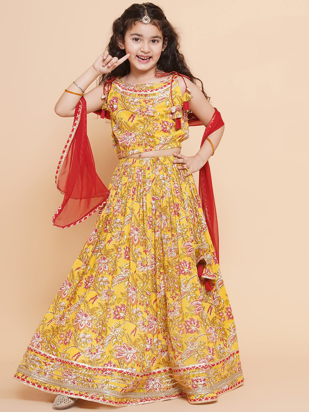 

Bitiya by Bhama Girls Printed Ready to Wear Lehenga & Blouse With Dupatta, Mustard