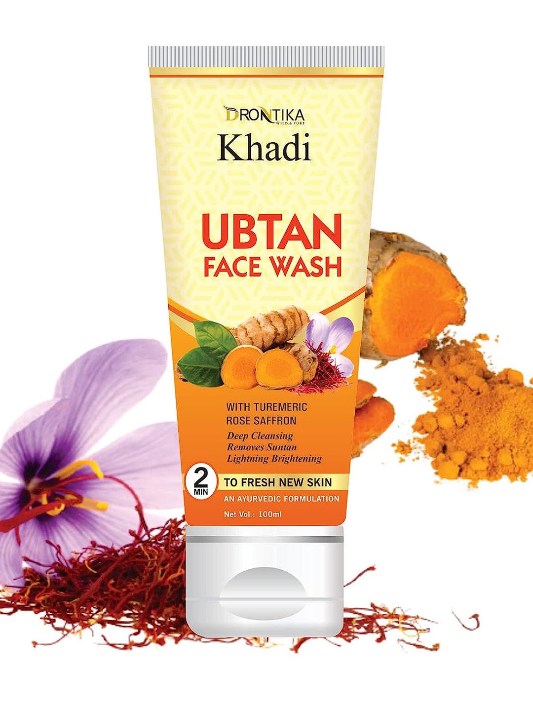 

DRONTIKA Ubtan Herbal Face Wash with Turmeric & Rose - 100 ml, Yellow