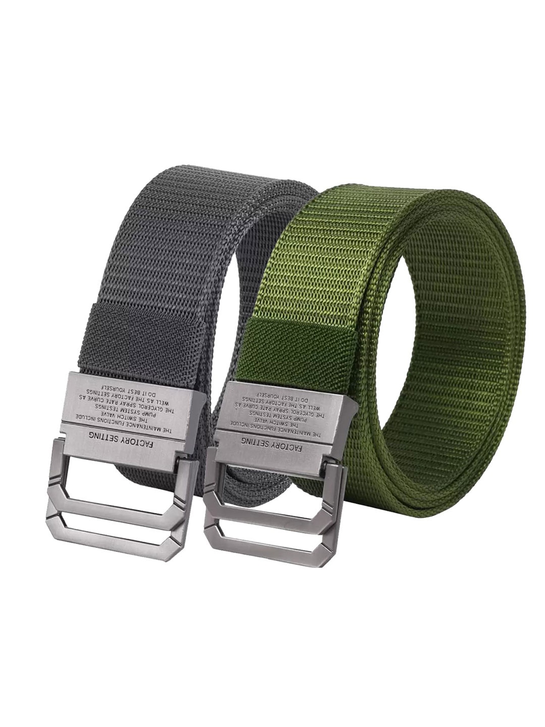 

Roadster Men Pack Of 2 Textured Army Belt, Grey