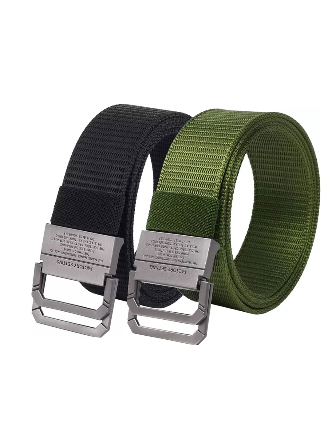 

Roadster Men Pack Of 2 Textured Army Belt, Green