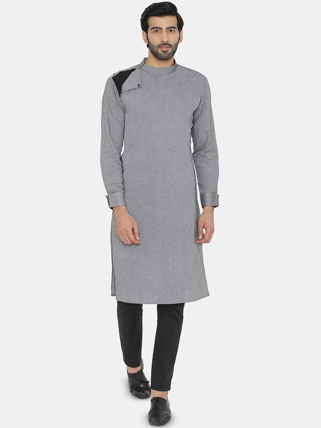 

Raas Mandarin Collar Cotton Straight Kurta, Grey