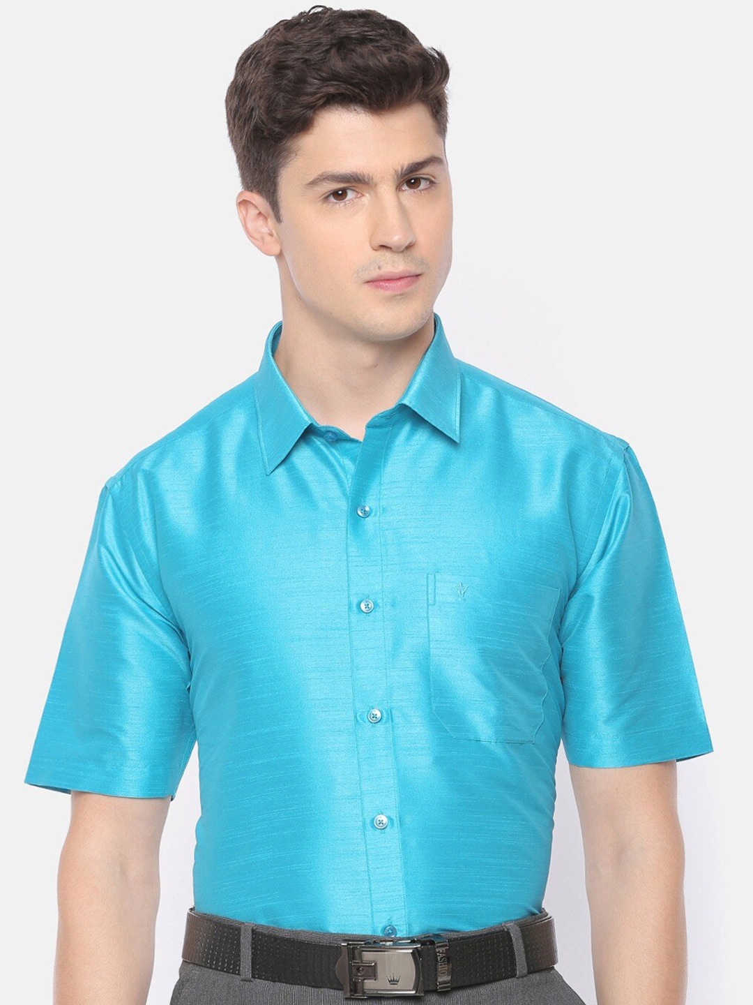

Ramraj Original Opaque Pure Cotton Formal Shirt, Blue
