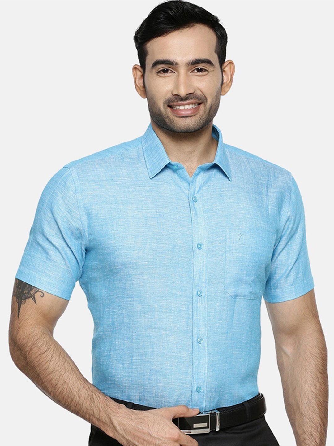 

Ramraj Original Opaque Formal Cotton Linen Shirt, Blue