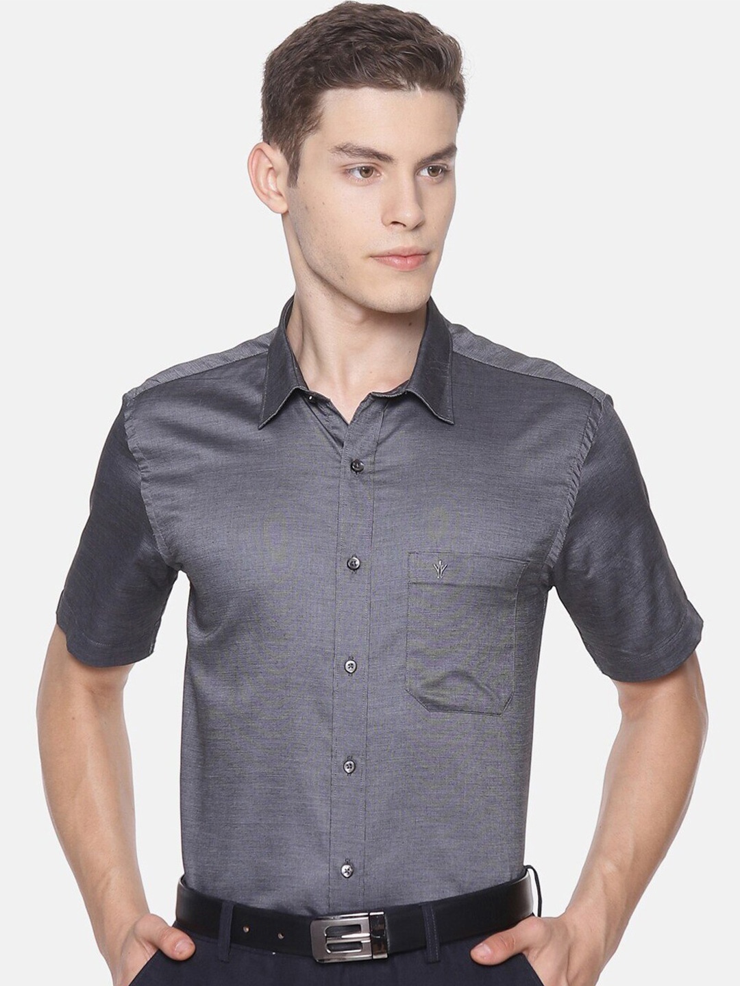 

Ramraj Spread Collar Original Pure Cotton Formal Shirt, Grey