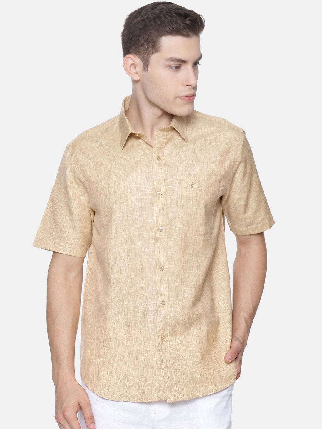 

Ramraj Original Spread Collar Pure Cotton Formal Shirt, Beige