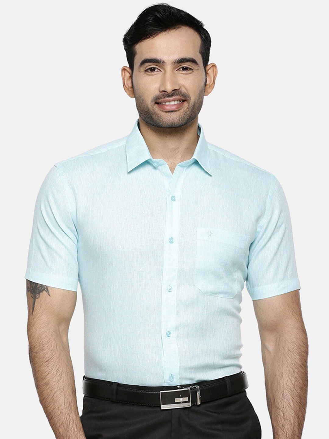 

Ramraj Original Opaque Formal Cotton Linen Shirt, Blue