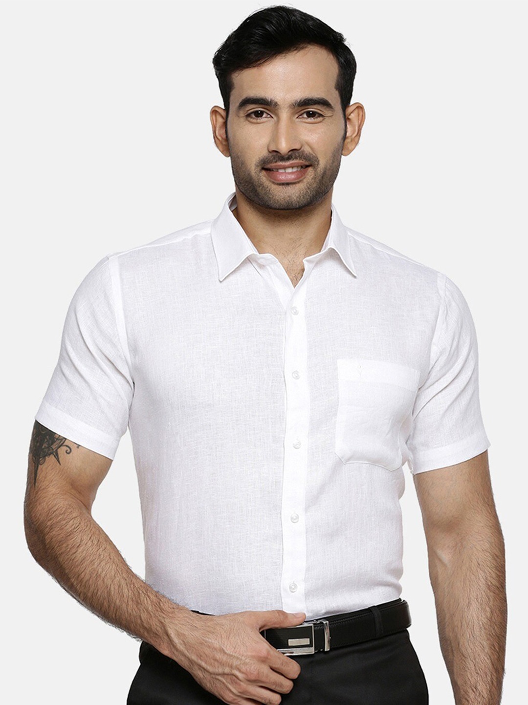 

Ramraj Spread Collar Original Pure Linen Formal Shirt, White