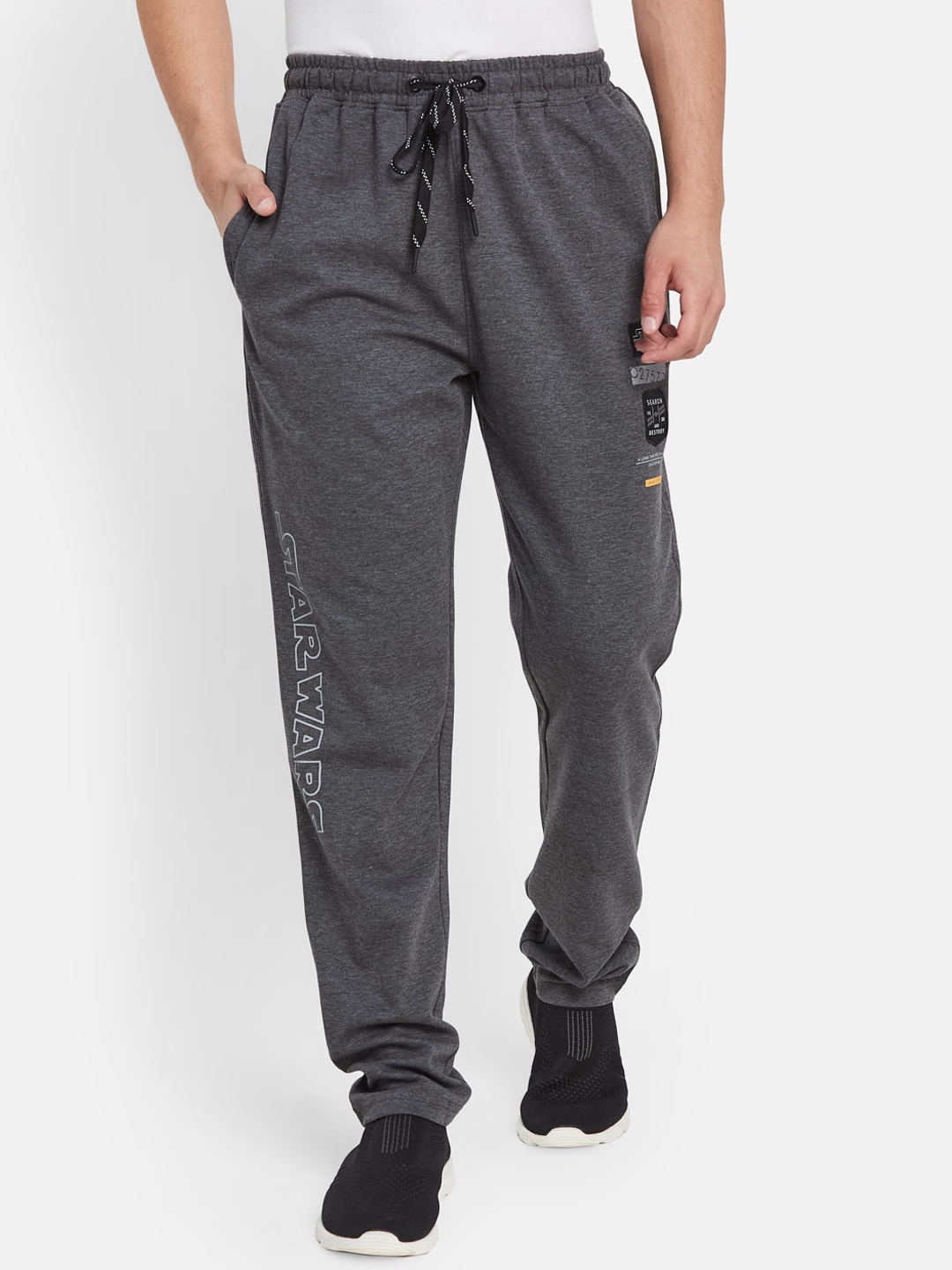 

Octave Men Star War Typography Mid-Rise Cotton Track Pant, Grey