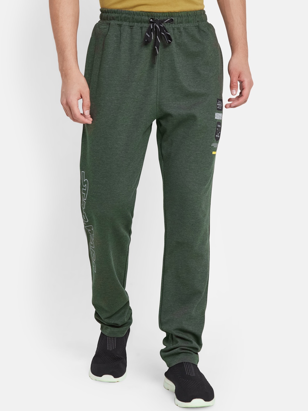 

Octave Men Printed Detail Cotton Track Pants, Olive