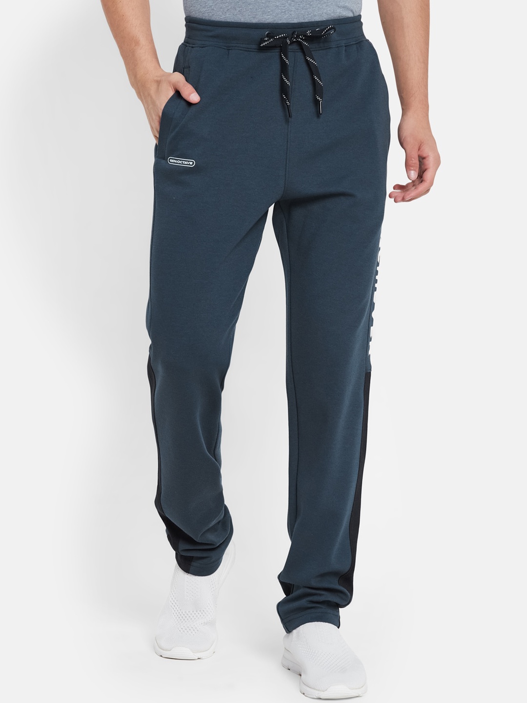 

Octave Men Side Striped Detail Mid-Rise Cotton Track Pants, Blue