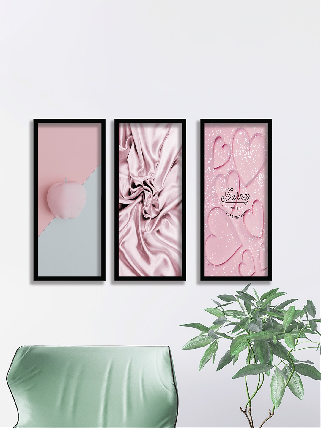 

SAF Black & Pink 3 Pieces Modern Painting Wall Arts