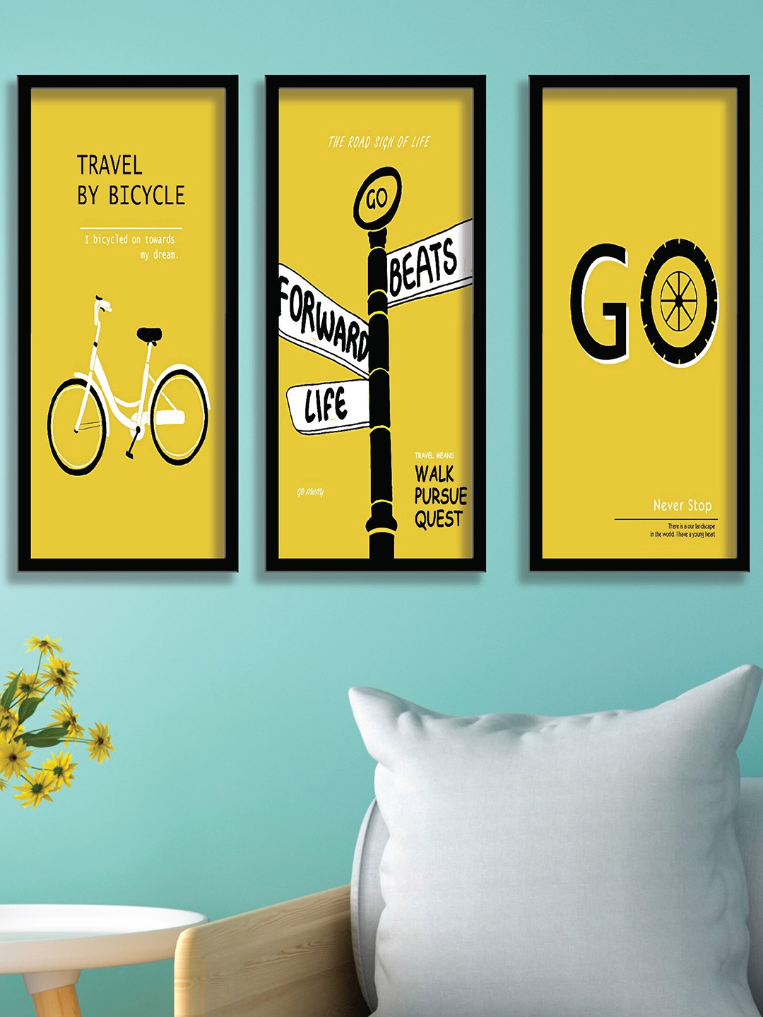 

SAF Yellow & Black 3 Pieces Motivational Quotes Painting Wall Arts