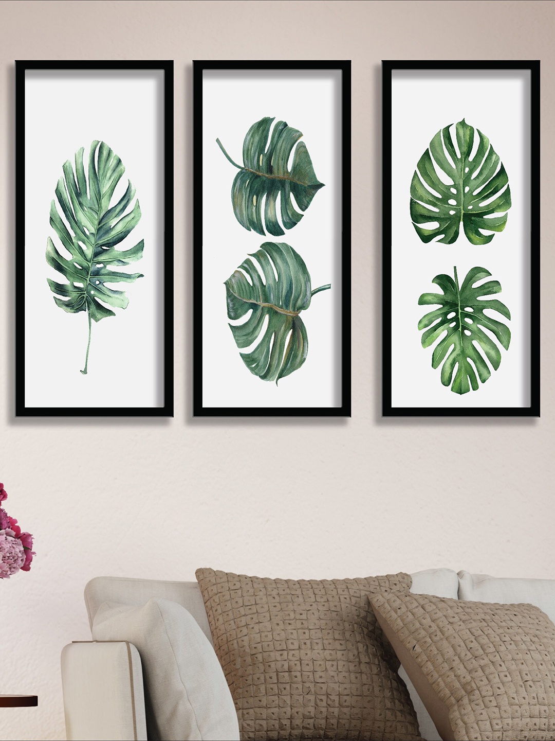 

SAF White & Green 3 Pieces Tropical Leaves Painting Wall Arts