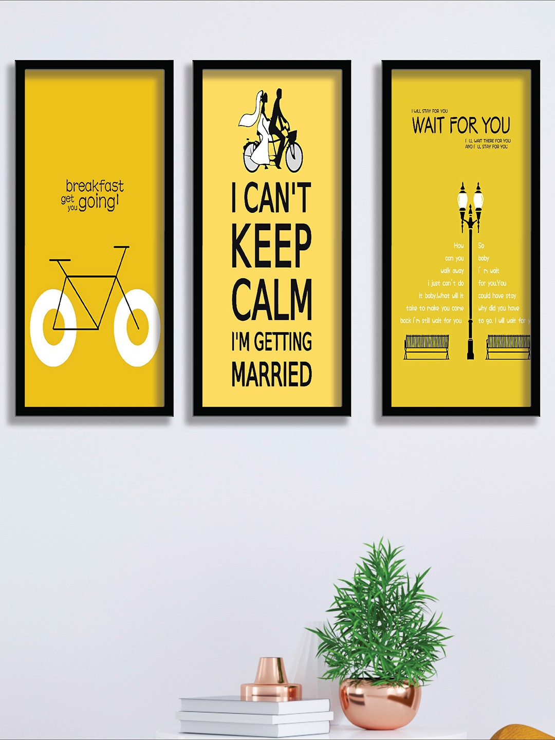 

SAF Yellow & Black 3 Pieces Motivational Painting Wall Arts