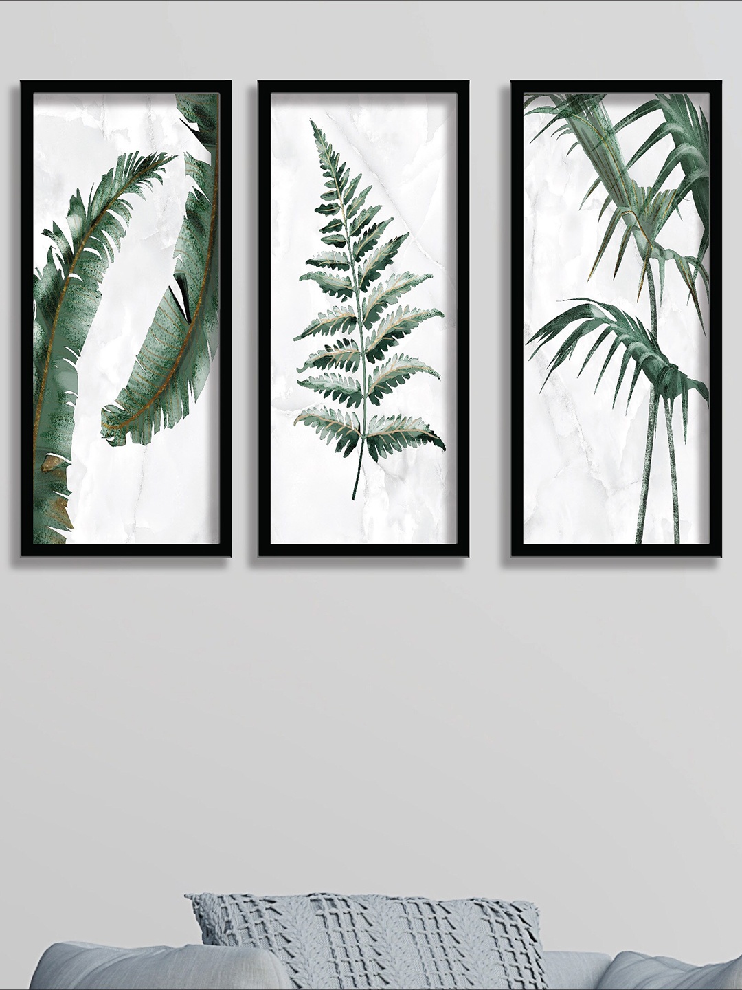 

SAF Green & White 3 Pieces Tropical Leaves Painting Wall Arts
