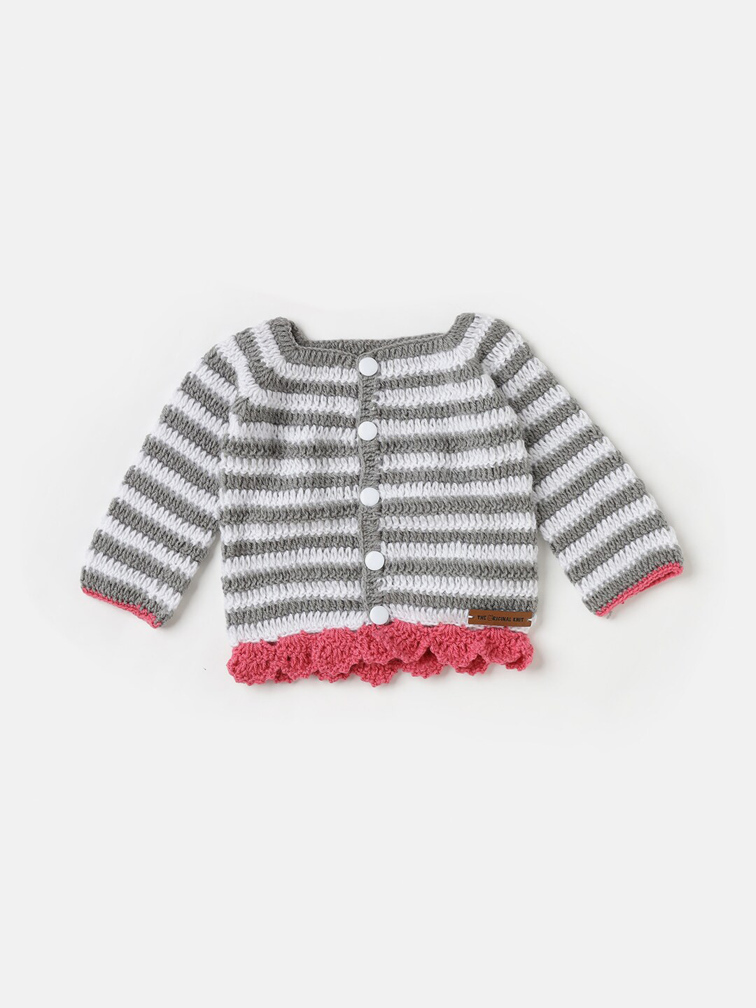 

The Original Knit Infants Kids Striped Acrylic Cardigan, Grey