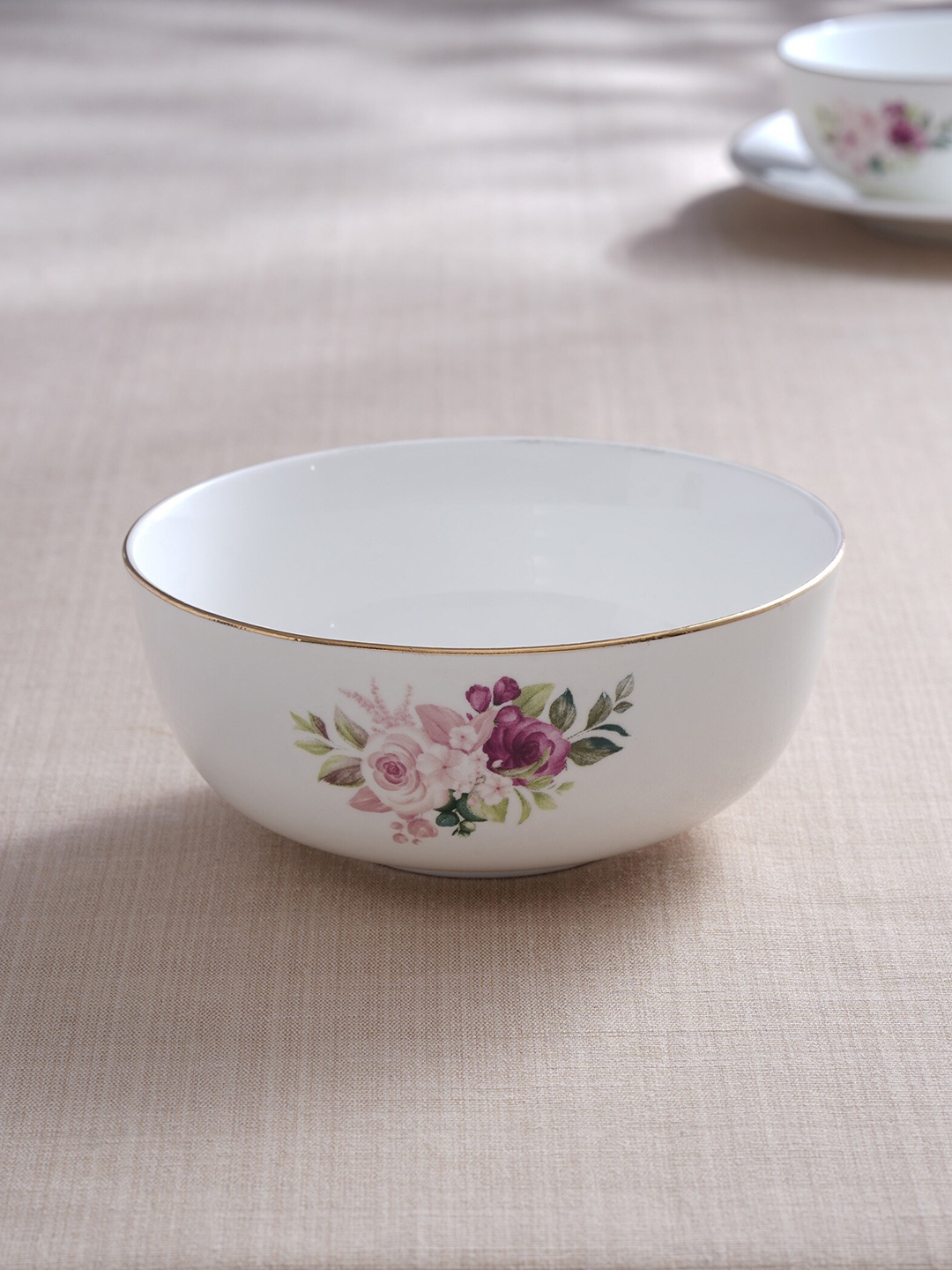 

Home Centre Lucas White & Pink Bone China Printed Cereal Bowl- 600ml
