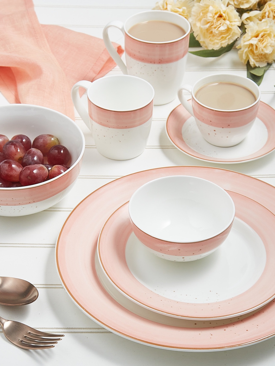 

Home Centre Colour Refresh White & Pink Printed Stoneware Durable Katori
