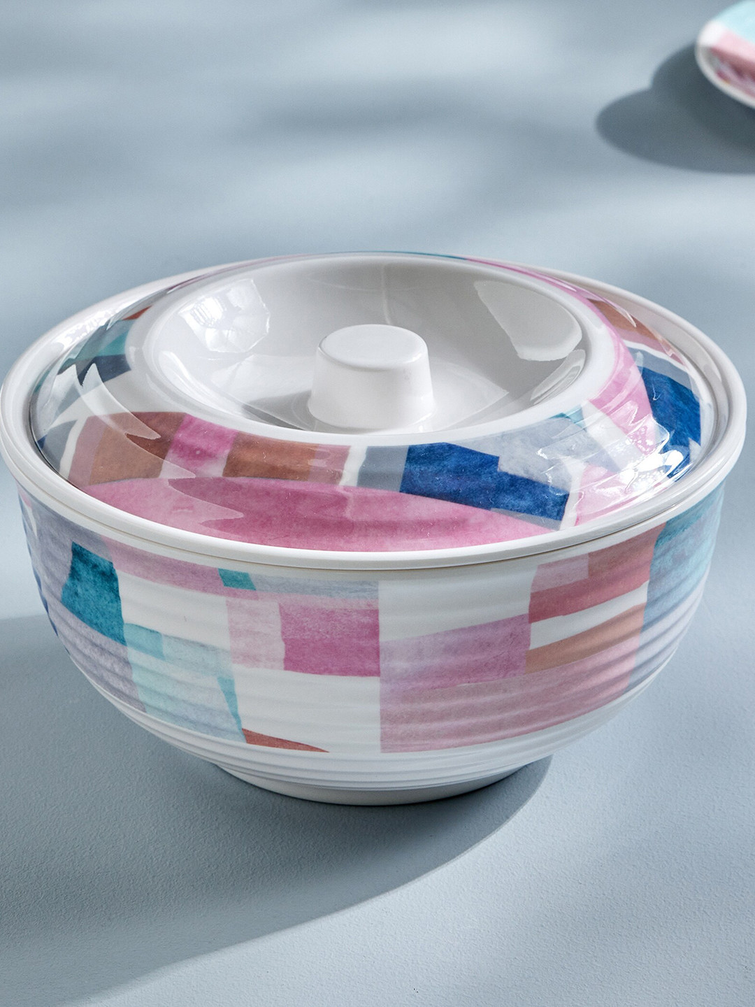 

Home Centre Medows Theme Pink Melamine Printed Serving Bowl with Lid - 250ml