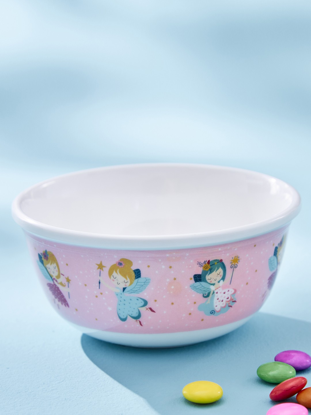 

Home Centre Glee White & Pink Fairy Printed Melamine Durable Veg Bowl-240ml