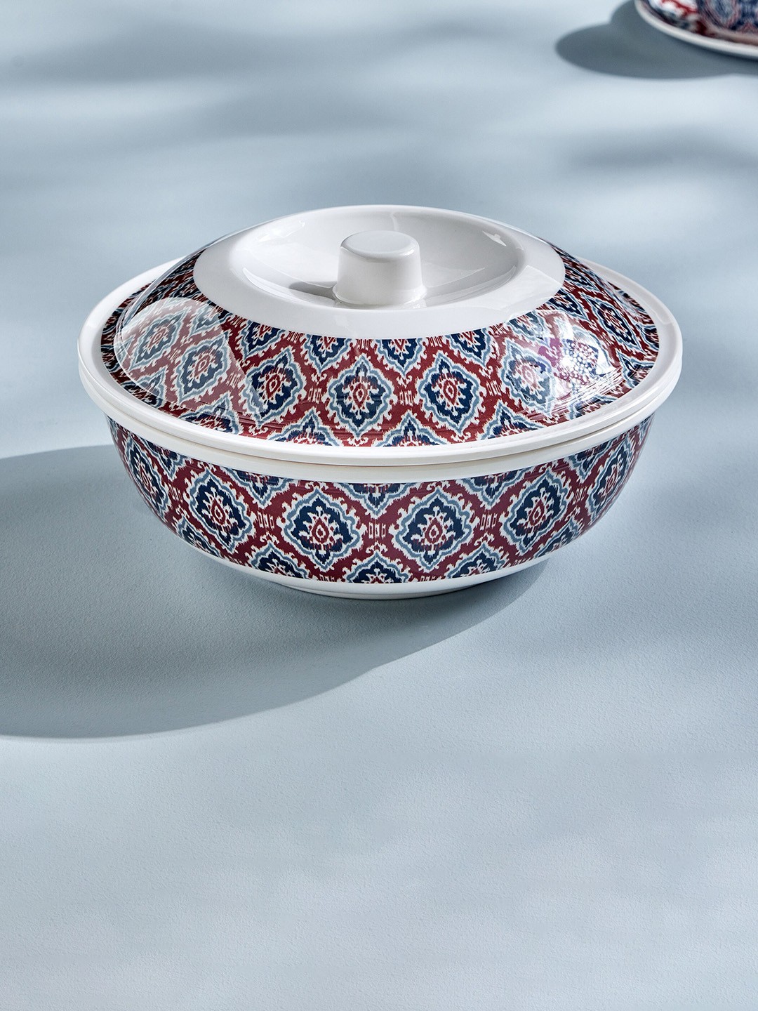 

Home Centre Meadows Theme Red & Blue Printed Serving Bowl With Lid 600ml, White