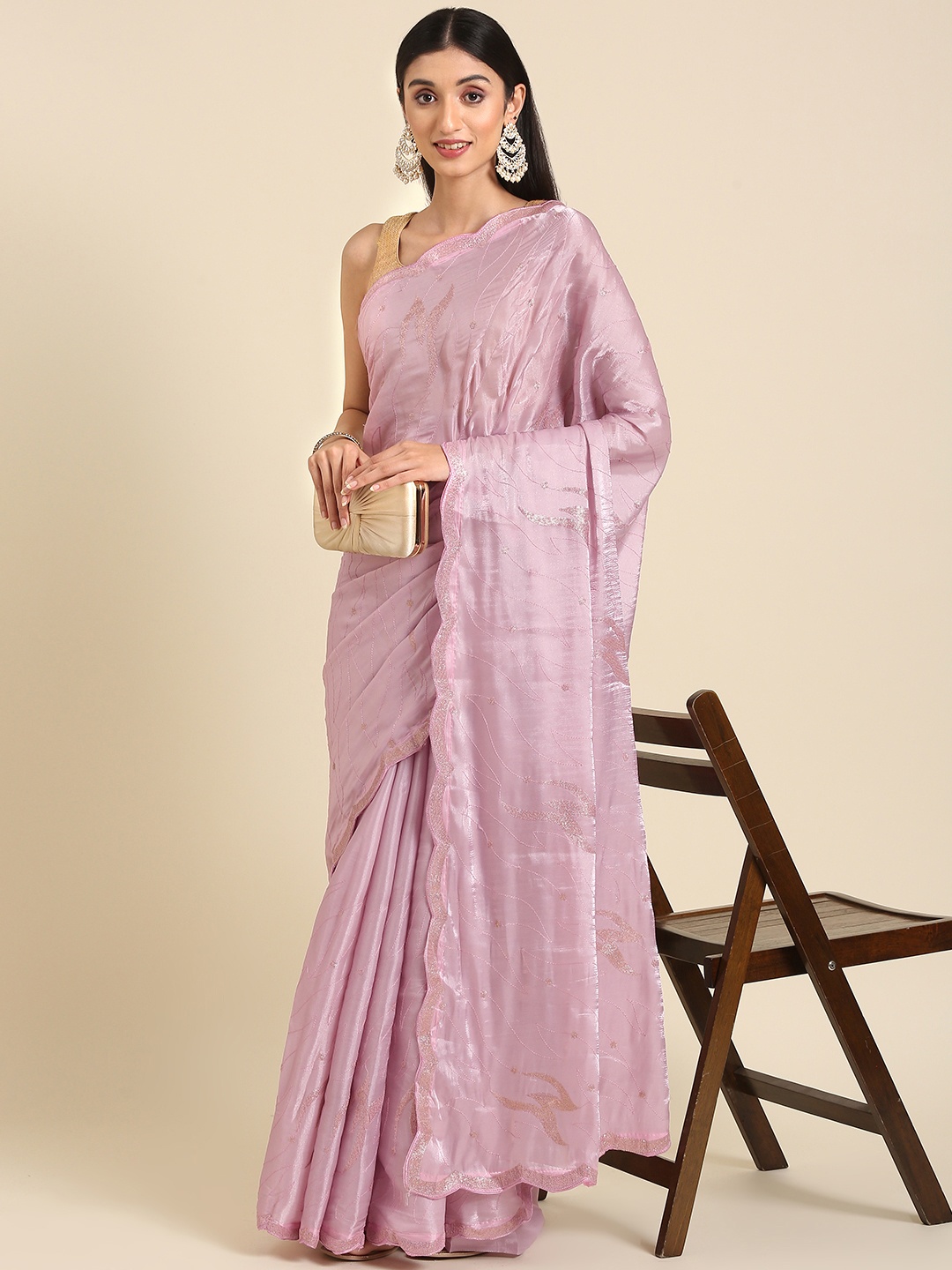

Anouk Abstract Embroidered Sequinned Saree, Lavender