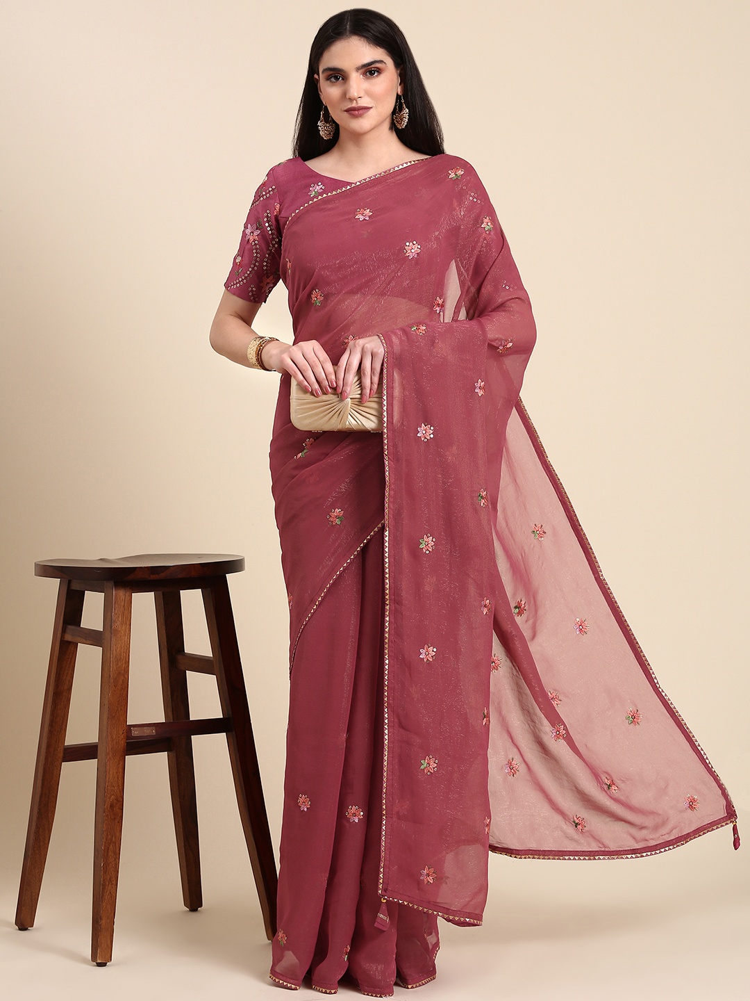 

Anouk Floral Sequinned Silk Blend Saree, Red