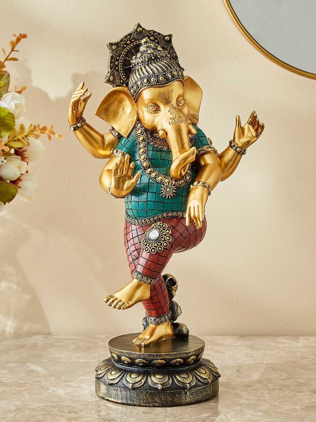 

Home Centre Alpana Blue Textured Ganesha Dancing Figurine Showpiece, Gold