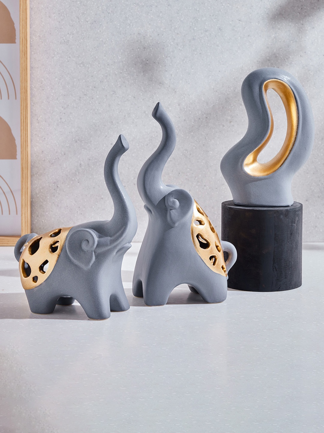 

Home Centre Grey Ceramic Abstract Table Accent with Stand Showpiece
