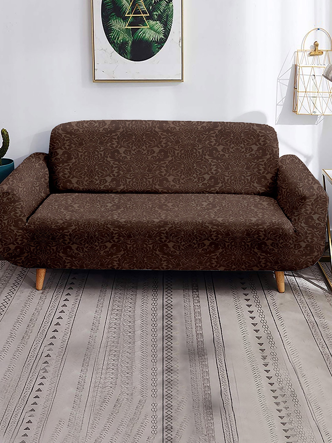 

Home Centre Morgan Damask Brown Self-Design Jacquard 3-Seater Sofa Cover