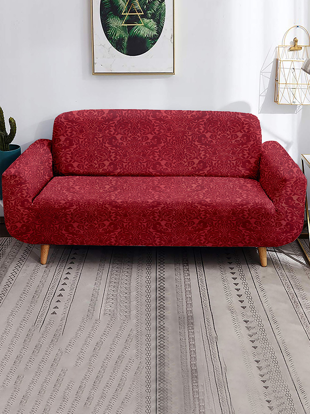 

Home Centre Morgan Damask Maroon Printed 3-Seater Sofa Cover With Arms