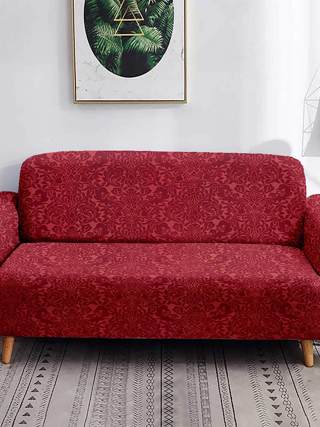 

Home Centre Morgan Maroon Printed Jacquard 2-Seater Sofa Cover With Arms